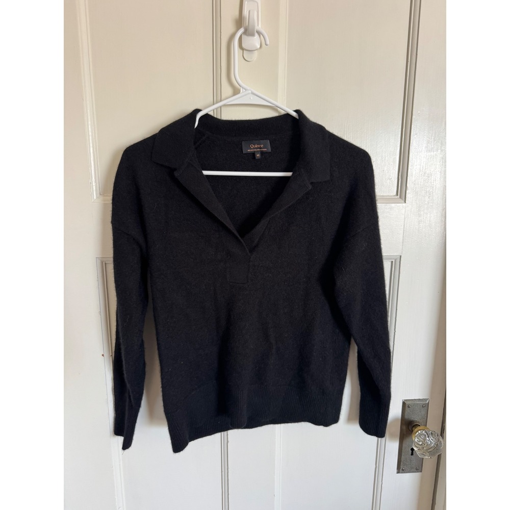 Quince black Mongolian cashmere collared sweater size medium